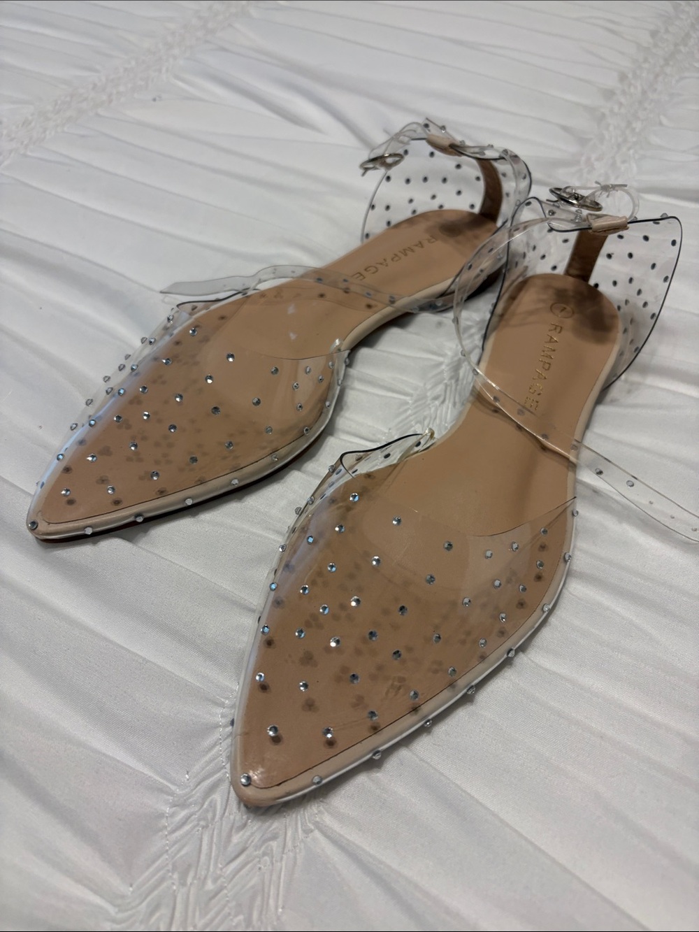 Rampage Clear Pointed D'Orsay Flats with Rhinestones - Nude/Clear